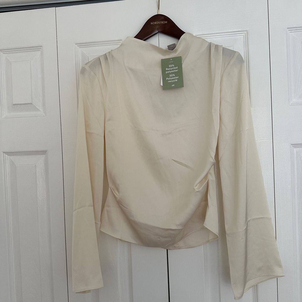 BRAND NEW H&M Cream Asymmetrical Fitted Blouse with Mandarin Collar